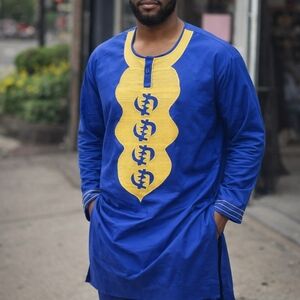 3 Piece Blue And Gold PANTS SET